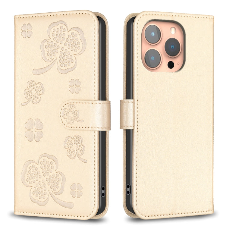 Vierblättrige geprägte Leder-Handyhülle, für iPhone 17 Pro Max, für iPhone 17 Pro, für iPhone 17, für iPhone Air, für iPhone 16 Pro Max, für iPhone 16 Pro, für iPhone 16 Plus, für iPhone 16
