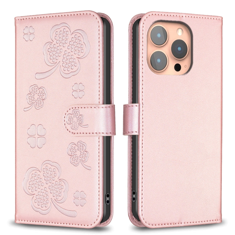Vierblättrige geprägte Leder-Handyhülle, für iPhone 17 Pro Max, für iPhone 17 Pro, für iPhone 17, für iPhone Air, für iPhone 16 Pro Max, für iPhone 16 Pro, für iPhone 16 Plus, für iPhone 16