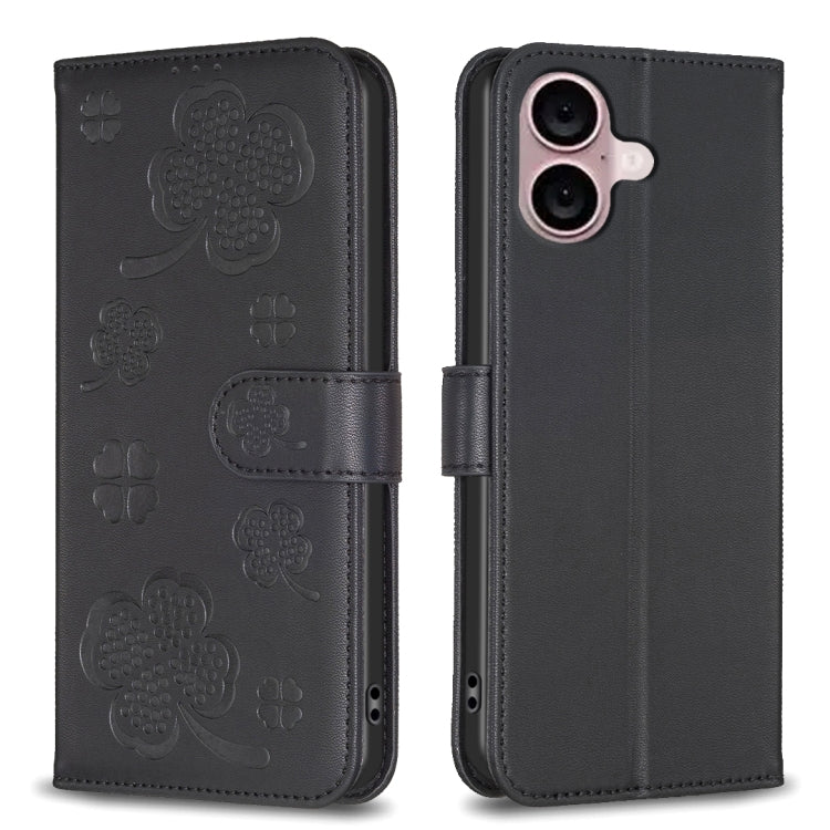 Vierblättrige geprägte Leder-Handyhülle, für iPhone 17 Pro Max, für iPhone 17 Pro, für iPhone 17, für iPhone Air, für iPhone 16 Pro Max, für iPhone 16 Pro, für iPhone 16 Plus, für iPhone 16