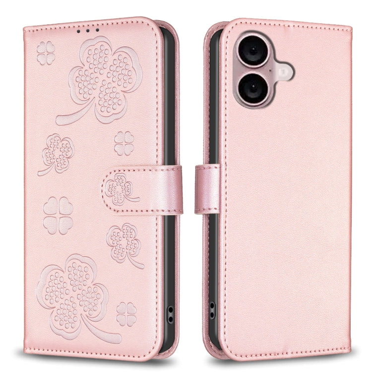 Vierblättrige geprägte Leder-Handyhülle, für iPhone 17 Pro Max, für iPhone 17 Pro, für iPhone 17, für iPhone Air, für iPhone 16 Pro Max, für iPhone 16 Pro, für iPhone 16 Plus, für iPhone 16