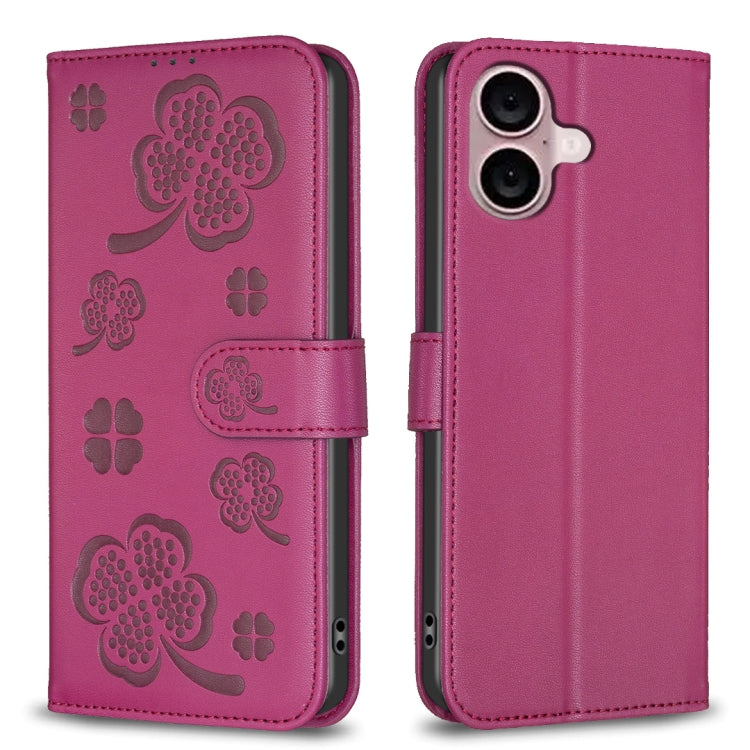 Vierblättrige geprägte Leder-Handyhülle, für iPhone 17 Pro Max, für iPhone 17 Pro, für iPhone 17, für iPhone Air, für iPhone 16 Pro Max, für iPhone 16 Pro, für iPhone 16 Plus, für iPhone 16