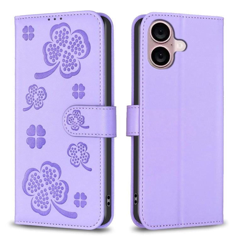 Vierblättrige geprägte Leder-Handyhülle, für iPhone 17 Pro Max, für iPhone 17 Pro, für iPhone 17, für iPhone Air, für iPhone 16 Pro Max, für iPhone 16 Pro, für iPhone 16 Plus, für iPhone 16