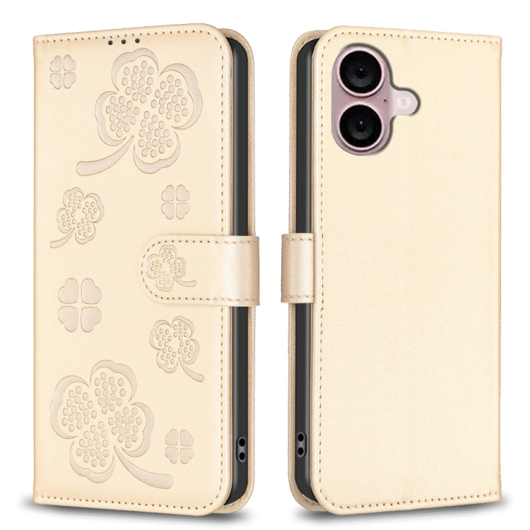 Vierblättrige geprägte Leder-Handyhülle, für iPhone 17 Pro Max, für iPhone 17 Pro, für iPhone 17, für iPhone Air, für iPhone 16 Pro Max, für iPhone 16 Pro, für iPhone 16 Plus, für iPhone 16