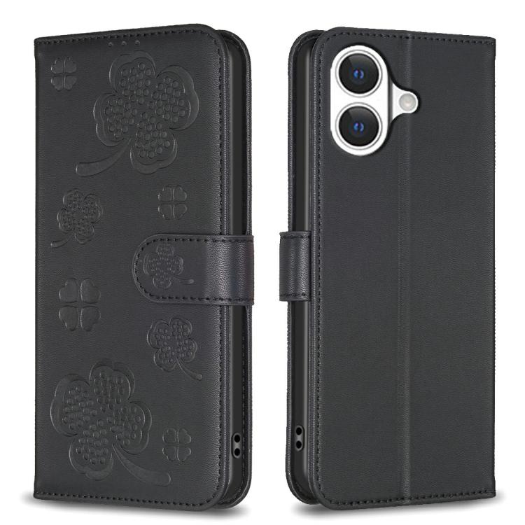 Vierblättrige geprägte Leder-Handyhülle, für iPhone 17 Pro Max, für iPhone 17 Pro, für iPhone 17, für iPhone Air, für iPhone 16 Pro Max, für iPhone 16 Pro, für iPhone 16 Plus, für iPhone 16