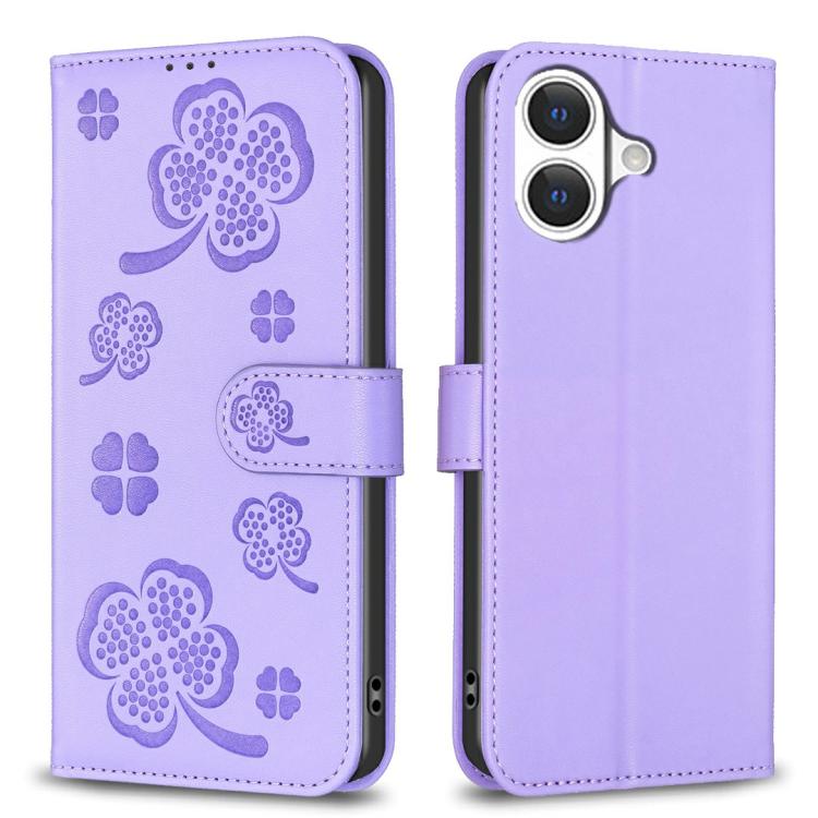 Vierblättrige geprägte Leder-Handyhülle, für iPhone 17 Pro Max, für iPhone 17 Pro, für iPhone 17, für iPhone Air, für iPhone 16 Pro Max, für iPhone 16 Pro, für iPhone 16 Plus, für iPhone 16