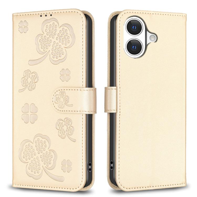 Vierblättrige geprägte Leder-Handyhülle, für iPhone 17 Pro Max, für iPhone 17 Pro, für iPhone 17, für iPhone Air, für iPhone 16 Pro Max, für iPhone 16 Pro, für iPhone 16 Plus, für iPhone 16