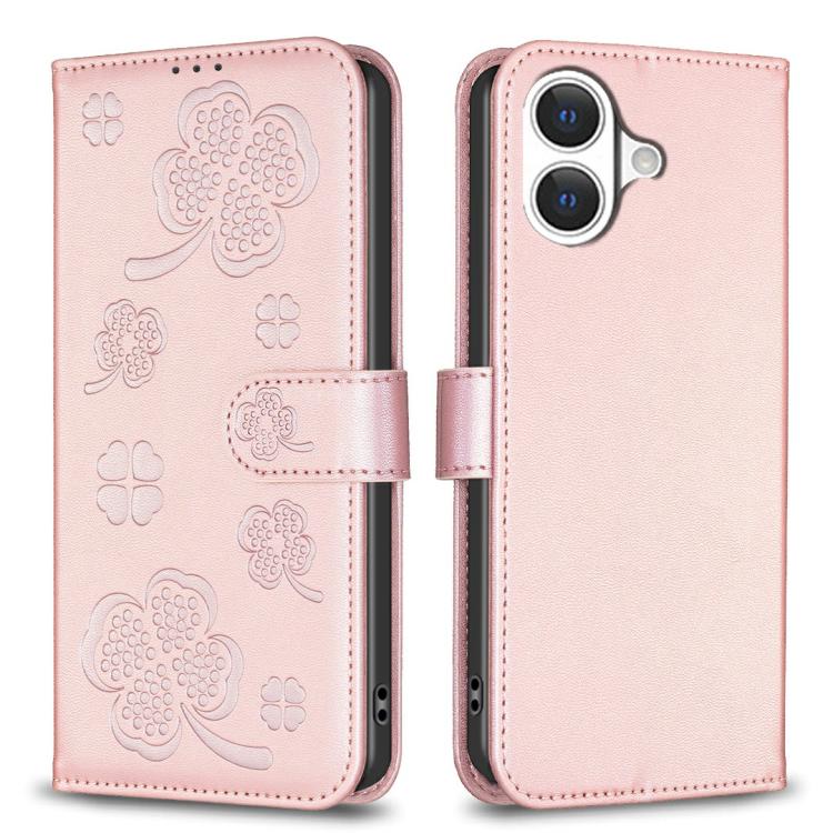 Vierblättrige geprägte Leder-Handyhülle, für iPhone 17 Pro Max, für iPhone 17 Pro, für iPhone 17, für iPhone Air, für iPhone 16 Pro Max, für iPhone 16 Pro, für iPhone 16 Plus, für iPhone 16