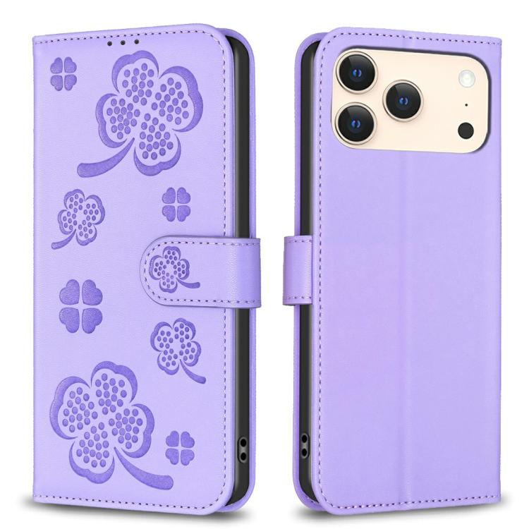 Vierblättrige geprägte Leder-Handyhülle, für iPhone 17 Pro Max, für iPhone 17 Pro, für iPhone 17, für iPhone Air, für iPhone 16 Pro Max, für iPhone 16 Pro, für iPhone 16 Plus, für iPhone 16