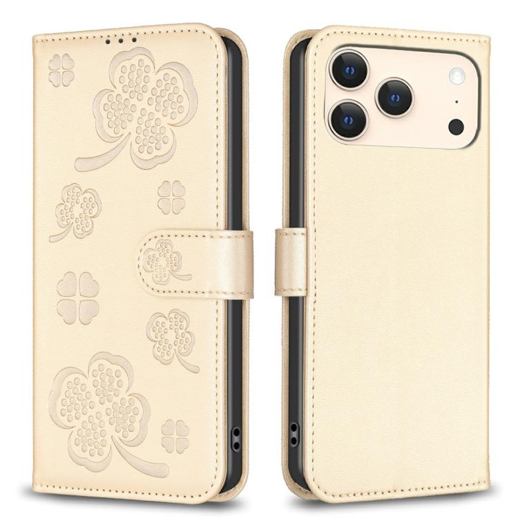 Vierblättrige geprägte Leder-Handyhülle, für iPhone 17 Pro Max, für iPhone 17 Pro, für iPhone 17, für iPhone Air, für iPhone 16 Pro Max, für iPhone 16 Pro, für iPhone 16 Plus, für iPhone 16