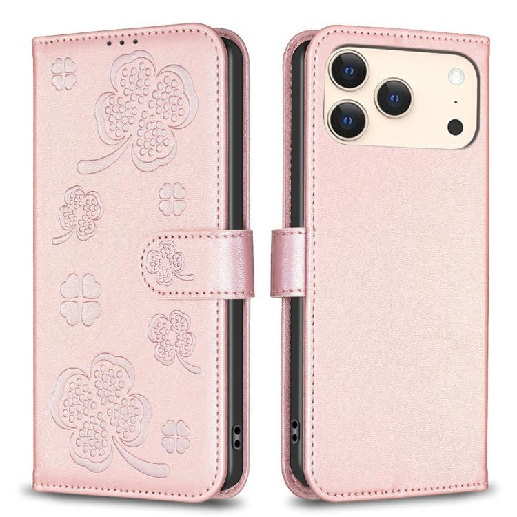 Vierblättrige geprägte Leder-Handyhülle, für iPhone 17 Pro Max, für iPhone 17 Pro, für iPhone 17, für iPhone Air, für iPhone 16 Pro Max, für iPhone 16 Pro, für iPhone 16 Plus, für iPhone 16