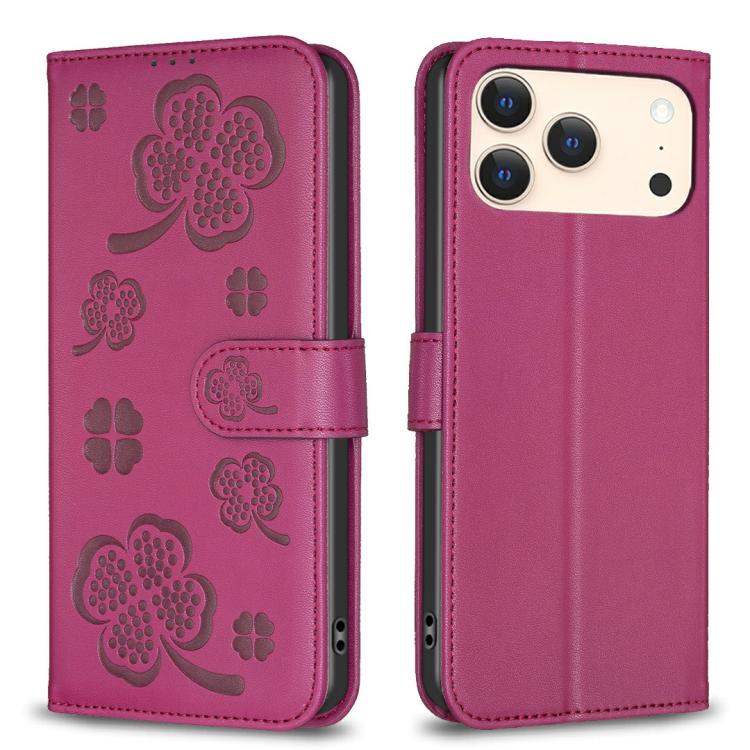 Vierblättrige geprägte Leder-Handyhülle, für iPhone 17 Pro Max, für iPhone 17 Pro, für iPhone 17, für iPhone Air, für iPhone 16 Pro Max, für iPhone 16 Pro, für iPhone 16 Plus, für iPhone 16