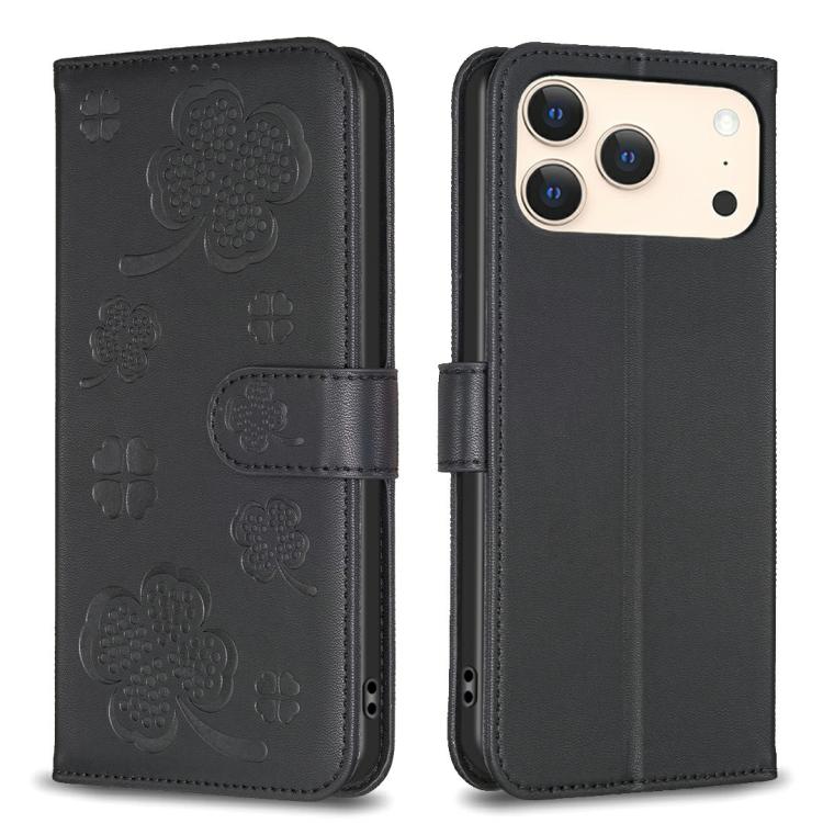 Vierblättrige geprägte Leder-Handyhülle, für iPhone 17 Pro Max, für iPhone 17 Pro, für iPhone 17, für iPhone Air, für iPhone 16 Pro Max, für iPhone 16 Pro, für iPhone 16 Plus, für iPhone 16