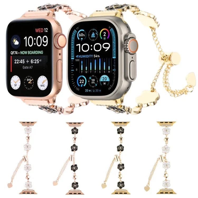 Metallarmband mit Kamelienmuster, passend für Apple Watch 42 mm und 38 mm