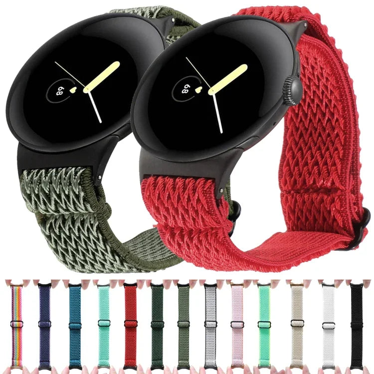 20 mm breites, geflochtenes Nylon-Uhrenarmband mit Wellenmuster, passend für Google Pixel Watch 4 / 3 / 2 / 1 (41 mm)