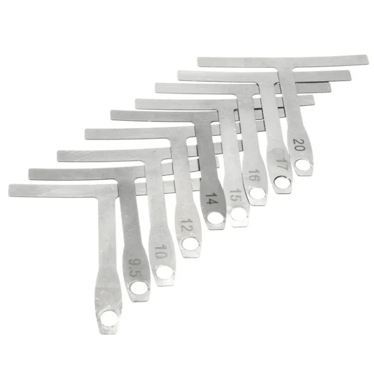 9-in-1-Gitarrenlineal in T-Form, Hals-Griffbrett-, Bundradius-, Saitenradius-, verstellbarer Messschieber, 9-in-1-Gitarrenlineal in T-Form