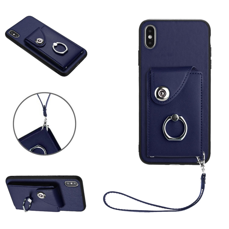 Handyhülle aus PU mit Kartenfach, Ringhalter und Umhängeband, für iPhone XS / X, für iPhone XR, für iPhone XS Max, für iPhone 8 Plus / 7 Plus