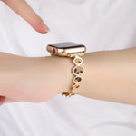Metallarmband mit Leopardenmuster und Strasssteinen, passend für Apple Watch 42 mm und 38 mm
