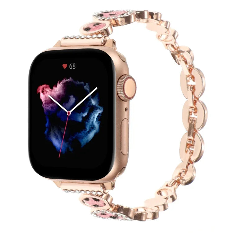 Metallarmband mit Leopardenmuster und Strasssteinen, passend für Apple Watch 42 mm und 38 mm
