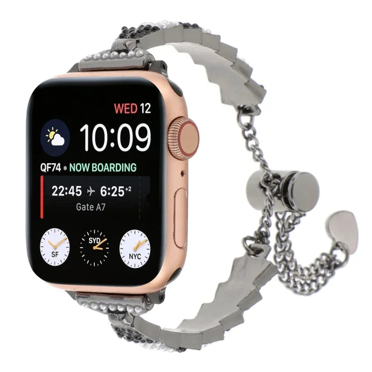 Muschelperlen-Kettenarmband aus Metall, passend für Apple Watch 42 mm und 38 mm