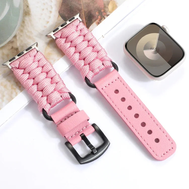 Schlichtes Uhrenarmband aus Paracord und echtem Leder, für Apple Watch 42 mm und 38 mm