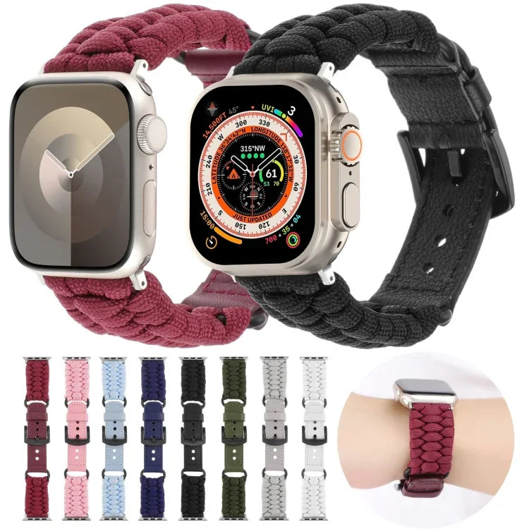 Schlichtes Uhrenarmband aus Paracord und echtem Leder, für Apple Watch 42 mm und 38 mm