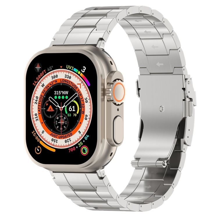 Sicherheitsschnalle Trapez Titan-Stahl-Uhrenarmband, für Apple Watch SE 2023 44mm, für Apple Watch SE 2023 40mm, für Apple Watch Ultra 2 49mm, für Apple Watch Series 9 45mm, für Apple Watch Series 9 41mm, für Apple Watch Ultra 49mm