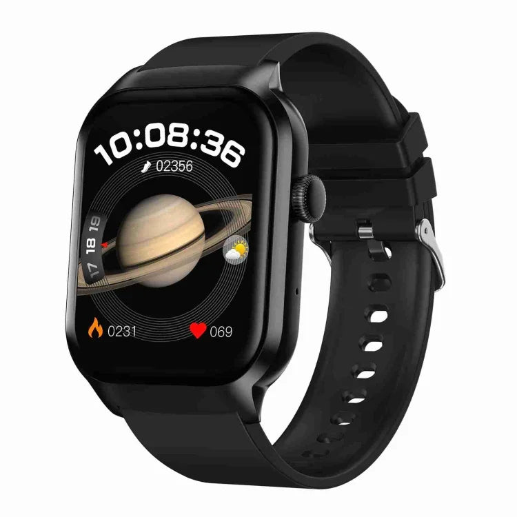 Smartwatch mit Bluetooth-Anruffunktion, Silikonarmband (5,1 cm), unterstützt Herzfrequenzmessung und nicht-invasive Blutzuckermessung. Erhältlich in Schwarz und Hellgelb.