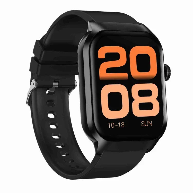 Smartwatch mit Bluetooth-Anruffunktion, Silikonarmband (5,1 cm), unterstützt Herzfrequenzmessung und nicht-invasive Blutzuckermessung. Erhältlich in Schwarz und Hellgelb.