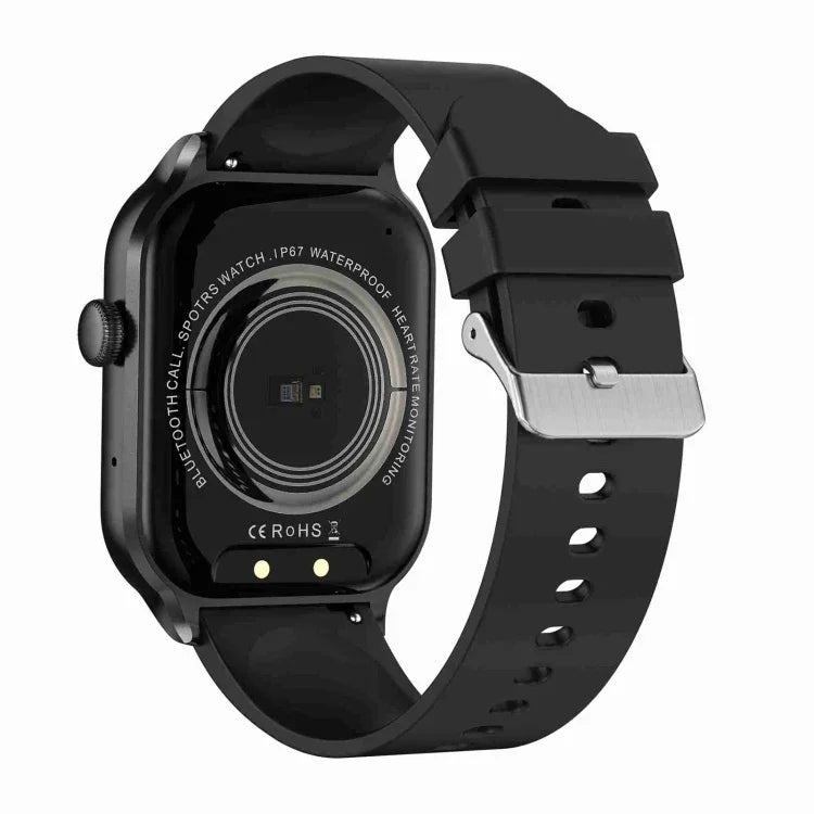 Smartwatch mit Bluetooth-Anruffunktion, Silikonarmband (5,1 cm), unterstützt Herzfrequenzmessung und nicht-invasive Blutzuckermessung. Erhältlich in Schwarz und Hellgelb.