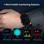 Smartwatch mit Bluetooth-Anruffunktion, Silikonarmband (5,1 cm), unterstützt Herzfrequenzmessung und nicht-invasive Blutzuckermessung. Erhältlich in Schwarz und Hellgelb.