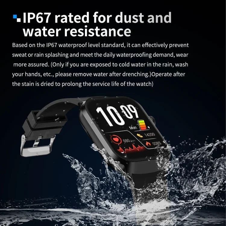 Smartwatch mit Bluetooth-Anruffunktion, Silikonarmband (5,1 cm), unterstützt Herzfrequenzmessung und nicht-invasive Blutzuckermessung. Erhältlich in Schwarz und Hellgelb.