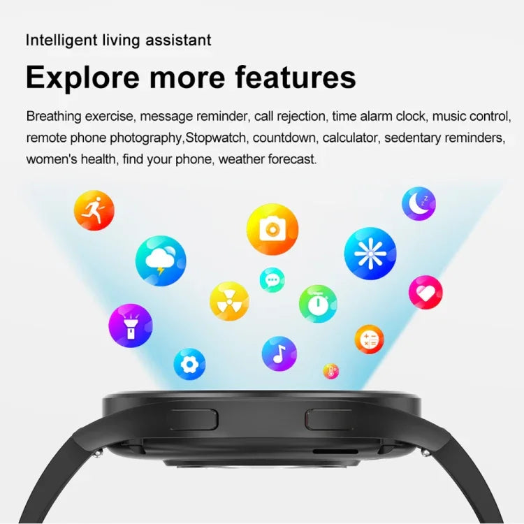 1,43 Zoll breite Smartwatch mit Bluetooth-Anruffunktion, EKG- und nicht-invasiver Blutzuckermessung, Silikonarmband Schwarz, Silikonarmband Hellgelb