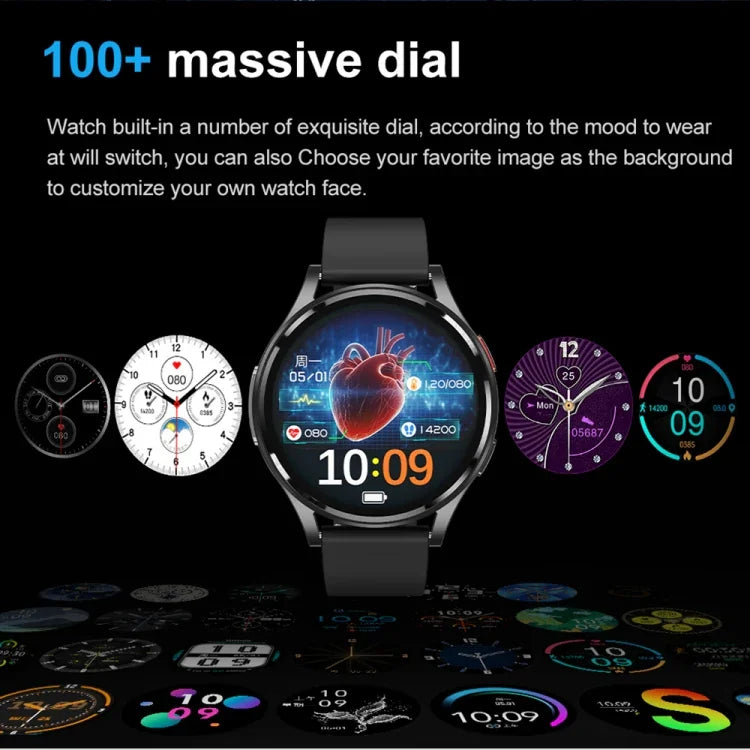 1,43 Zoll breite Smartwatch mit Bluetooth-Anruffunktion, EKG- und nicht-invasiver Blutzuckermessung, Silikonarmband Schwarz, Silikonarmband Hellgelb
