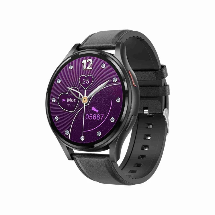 Smartwatch mit Bluetooth-Anruffunktion, Lederarmband (1,43 Zoll), EKG- und nicht-invasiver Blutzuckermessung, Lederarmband schwarz, Lederarmband braun