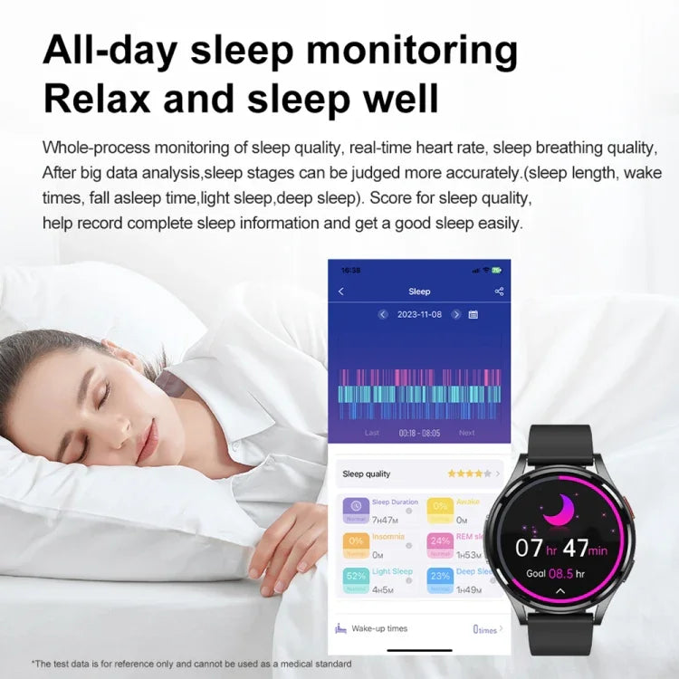Smartwatch mit Bluetooth-Anruffunktion, Lederarmband (1,43 Zoll), EKG- und nicht-invasiver Blutzuckermessung, Lederarmband schwarz, Lederarmband braun