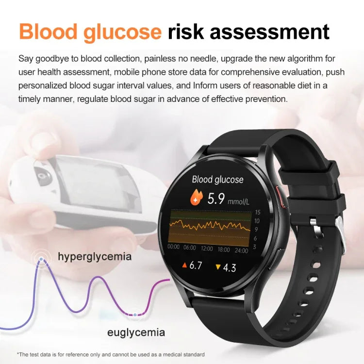Smartwatch mit Bluetooth-Anruffunktion, Lederarmband (1,43 Zoll), EKG- und nicht-invasiver Blutzuckermessung, Lederarmband schwarz, Lederarmband braun
