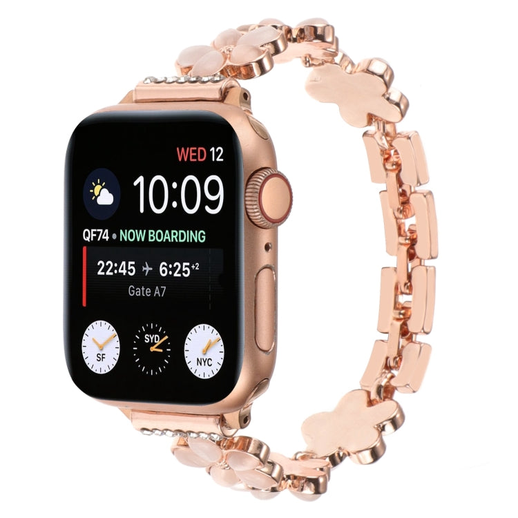 5-blättriges Blumen Zinklegierung Ketten Uhrenarmband, Für Apple Watch SE 2023 44mm, Für Apple Watch SE 2023 40mm, Für Apple Watch Ultra 2 49mm, Für Apple Watch Series 9 45mm, Für Apple Watch Series 9 41mm, Für Apple Watch Ultra 49mm