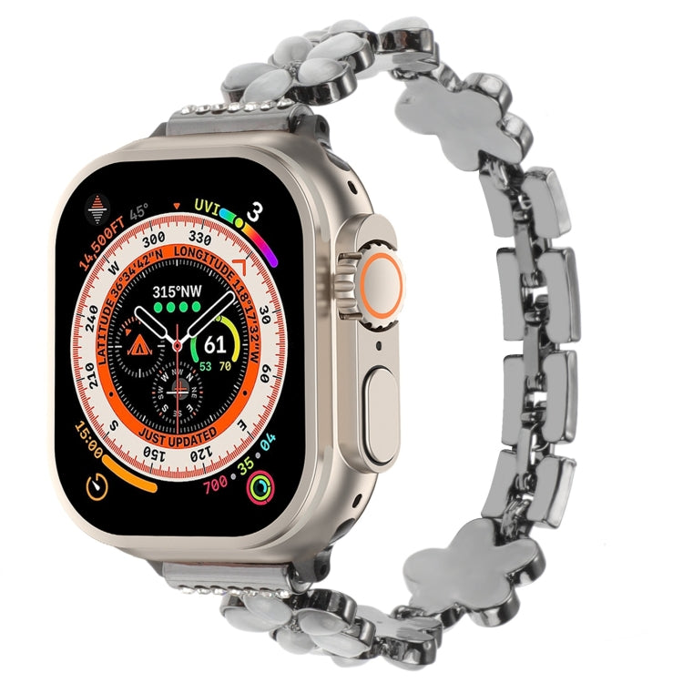 5-blättriges Blumen Zinklegierung Ketten Uhrenarmband, Für Apple Watch SE 2023 44mm, Für Apple Watch SE 2023 40mm, Für Apple Watch Ultra 2 49mm, Für Apple Watch Series 9 45mm, Für Apple Watch Series 9 41mm, Für Apple Watch Ultra 49mm