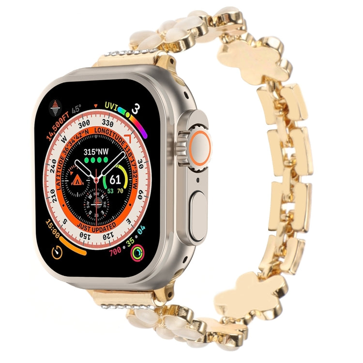 5-blättriges Blumen Zinklegierung Ketten Uhrenarmband, Für Apple Watch SE 2023 44mm, Für Apple Watch SE 2023 40mm, Für Apple Watch Ultra 2 49mm, Für Apple Watch Series 9 45mm, Für Apple Watch Series 9 41mm, Für Apple Watch Ultra 49mm