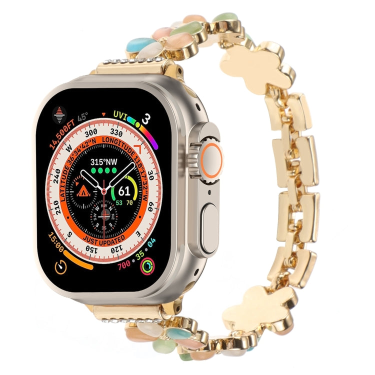 5-blättriges Blumen Zinklegierung Ketten Uhrenarmband, Für Apple Watch SE 2023 44mm, Für Apple Watch SE 2023 40mm, Für Apple Watch Ultra 2 49mm, Für Apple Watch Series 9 45mm, Für Apple Watch Series 9 41mm, Für Apple Watch Ultra 49mm