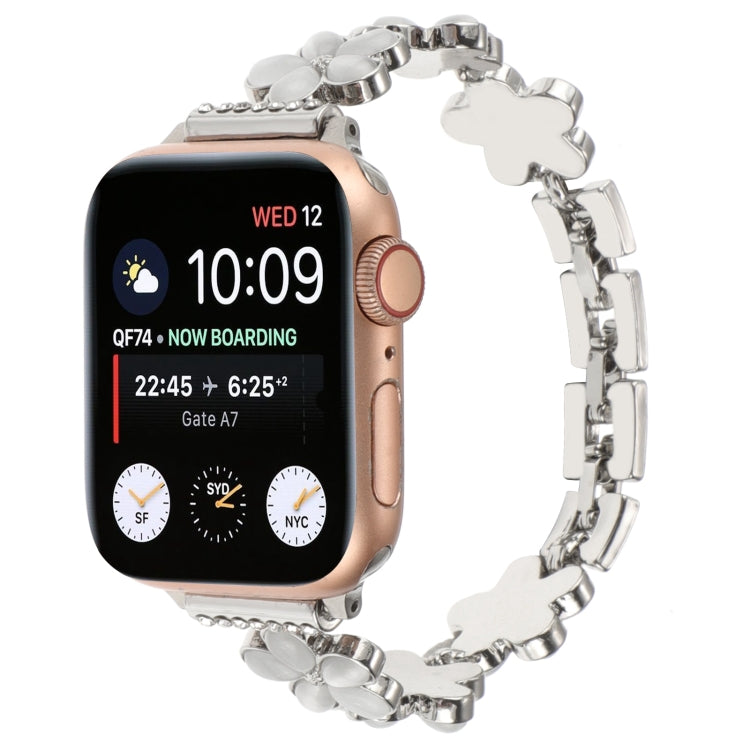 5-blättriges Blumen Zinklegierung Ketten Uhrenarmband, Für Apple Watch Series 4 44mm, Für Apple Watch Series 4 40mm, Für Apple Watch Series 3 38mm, Für Apple Watch Series 3 42mm, Für Apple Watch Series 2 42mm, Für Apple Watch Series 2 38mm