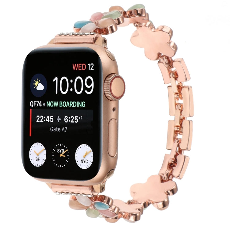 5-blättriges Blumen Zinklegierung Ketten Uhrenarmband, Für Apple Watch Series 4 44mm, Für Apple Watch Series 4 40mm, Für Apple Watch Series 3 38mm, Für Apple Watch Series 3 42mm, Für Apple Watch Series 2 42mm, Für Apple Watch Series 2 38mm