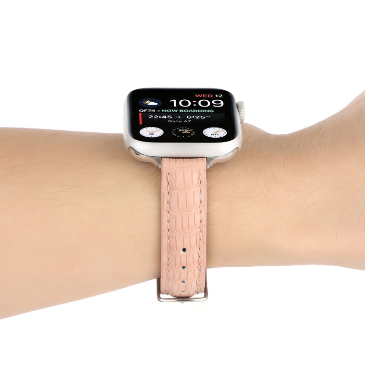 Schlankes Krokodilleder Uhrenarmband, Für Apple Watch SE 2023 44mm, Für Apple Watch SE 2023 40mm, Für Apple Watch Ultra 2 49mm, Für Apple Watch Series 9 45mm, Für Apple Watch Series 9 41mm, Für Apple Watch Ultra 49mm