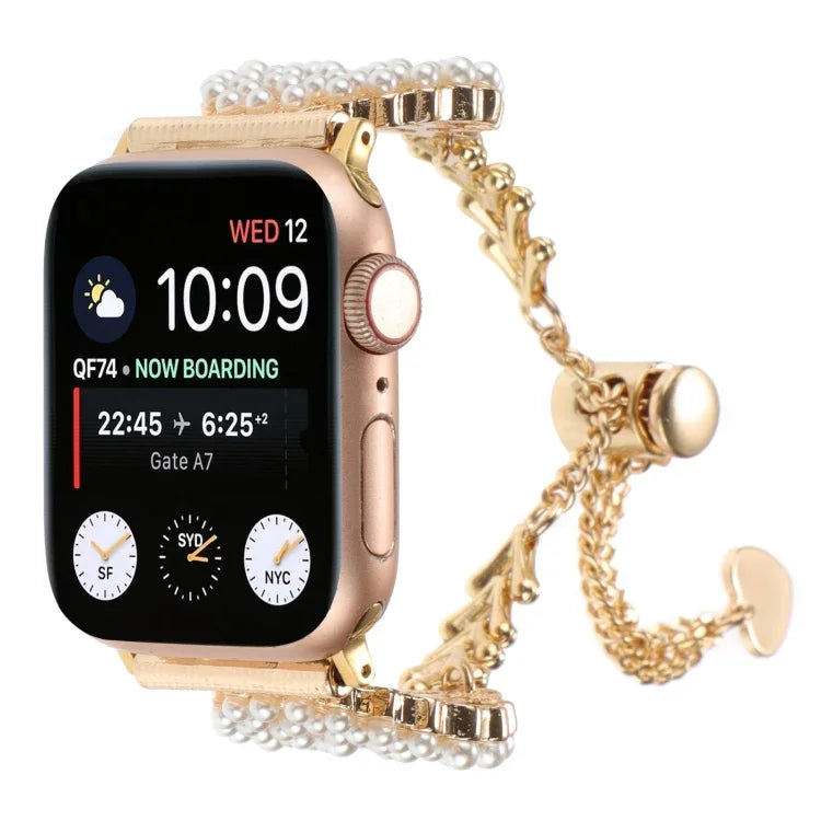 Rundes Uhrenarmband aus Zinklegierung mit Perlenanhänger, passend für Apple Watch 42 mm und 38 mm