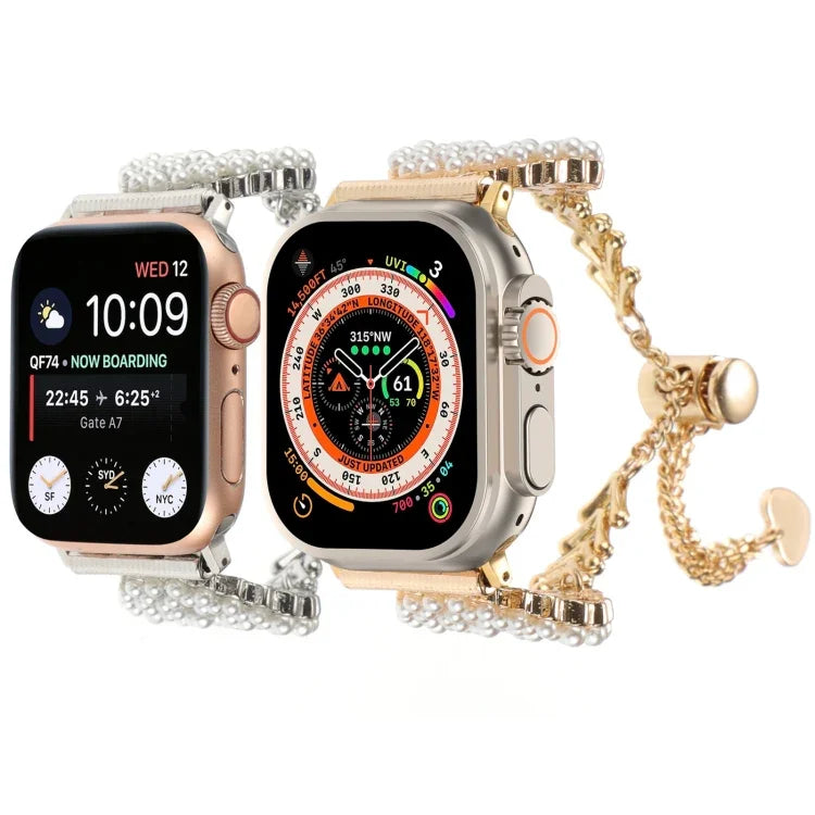 Rundes Uhrenarmband aus Zinklegierung mit Perlenanhänger, passend für Apple Watch 42 mm und 38 mm
