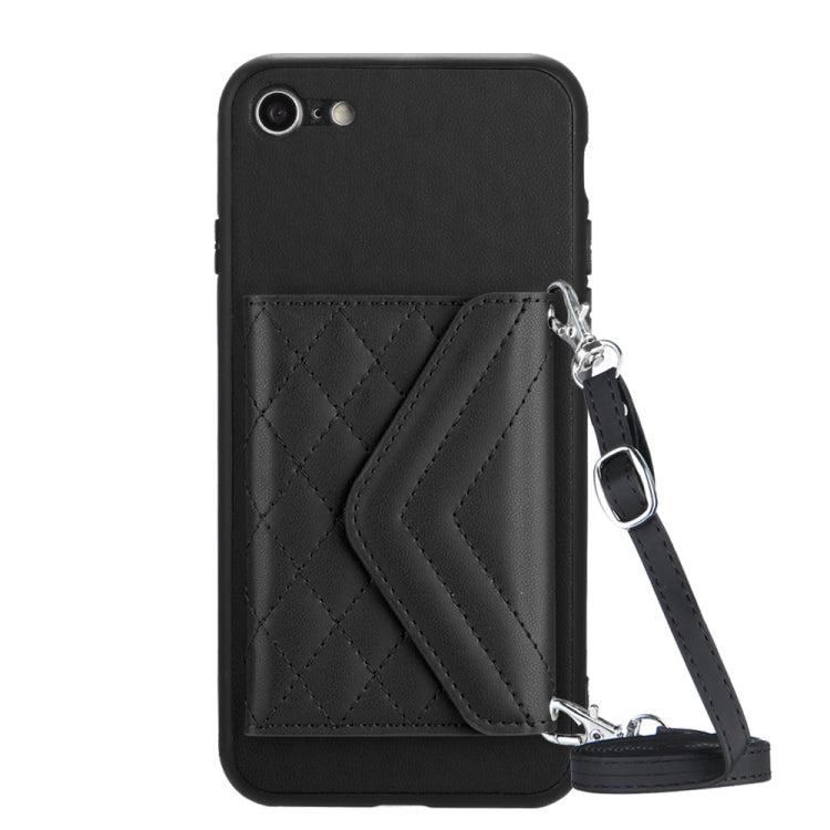 Handyhülle mit Rautenmuster, Kartenfach und RFID-Schutz, mit langem Umhängeband, für iPhone SE 2022 / SE 2020, für iPhone 13 Pro Max, für iPhone 13 Pro, für iPhone 13, für iPhone 13 mini, für iPhone 12, für iPhone 12 Pro Max, für iPhone 12 Pro