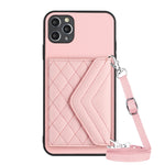 Rhombische Textur Kartenfach RFID Handyhülle mit langem Umhängeband, für iPhone 12 mini, für iPhone 11 Pro Max, für iPhone 11, für iPhone 11 Pro, für iPhone XS / X, für iPhone XR, für iPhone XS Max, für iPhone 8 Plus / 7 Plus