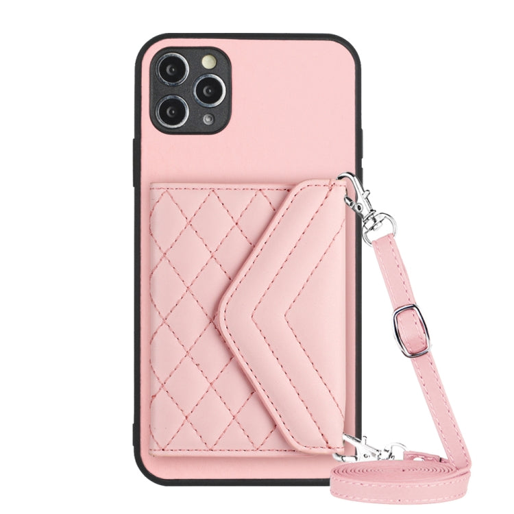 Rhombische Textur Kartenfach RFID Handyhülle mit langem Umhängeband, für iPhone 12 mini, für iPhone 11 Pro Max, für iPhone 11, für iPhone 11 Pro, für iPhone XS / X, für iPhone XR, für iPhone XS Max, für iPhone 8 Plus / 7 Plus