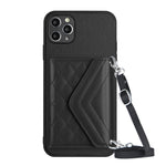 Rhombische Textur Kartenfach RFID Handyhülle mit langem Umhängeband, für iPhone 12 mini, für iPhone 11 Pro Max, für iPhone 11, für iPhone 11 Pro, für iPhone XS / X, für iPhone XR, für iPhone XS Max, für iPhone 8 Plus / 7 Plus