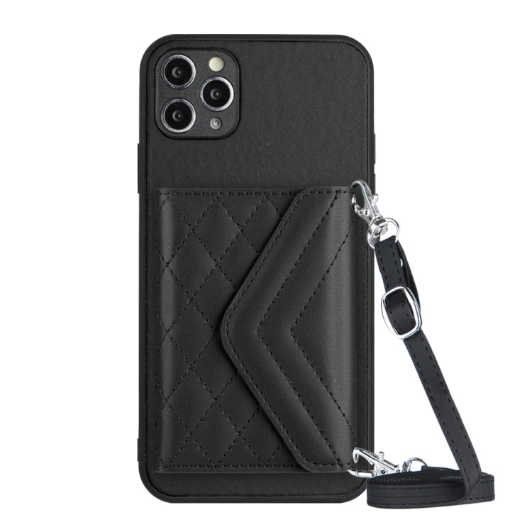 Rhombische Textur Kartenfach RFID Handyhülle mit langem Umhängeband, für iPhone 12 mini, für iPhone 11 Pro Max, für iPhone 11, für iPhone 11 Pro, für iPhone XS / X, für iPhone XR, für iPhone XS Max, für iPhone 8 Plus / 7 Plus